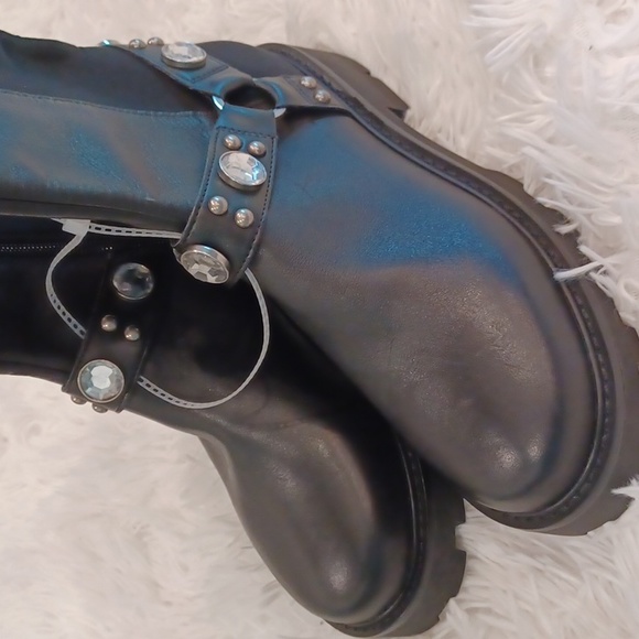 KARL LAGERFELD MILLA LEATHER RHINESTONE EMBELLISHED KNEE HIGH BOOTS NEW SZ 10 - Picture 8 of 16